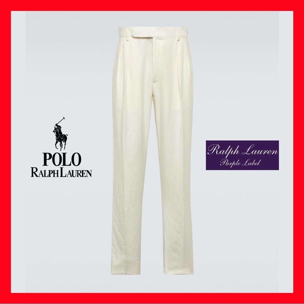 $795 Ralph Lauren Purple Label 100% Silk Straight Pants White Men's Sizes